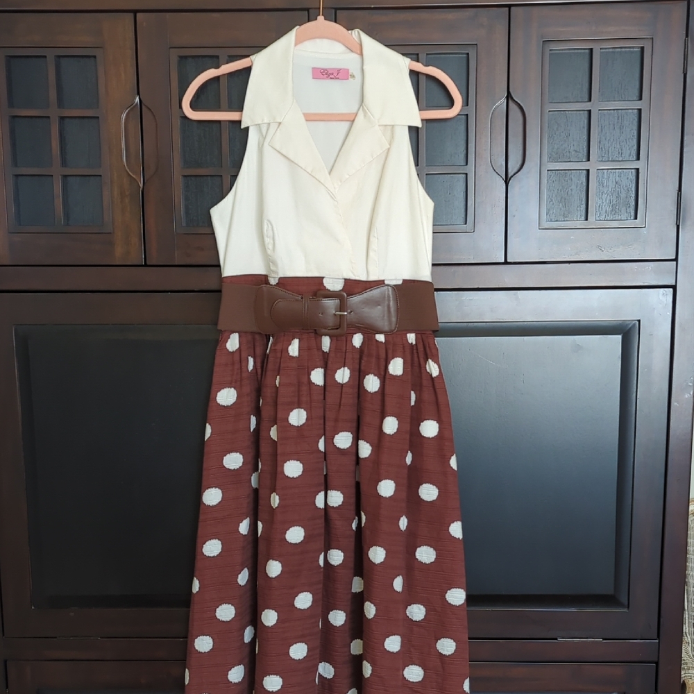 Polka Dot Kids Dress - Cream and Brown